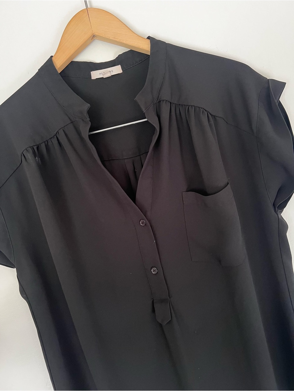 Pleione Black Short-Sleeve Button Front Blouse - Picture 3 of 4